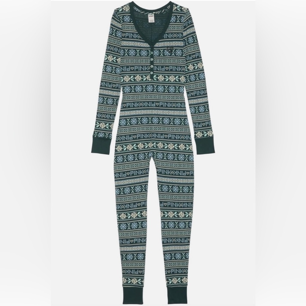 PINK Victoria's Secret Green and White Patterned Onesie